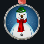 Merry Snowman Ornament Aus Metall<br><div class="desc">Der Merry Snowman mit seinem grünen Hut und seinem roten Schal.</div>