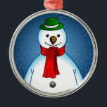 Merry Snowman Ornament Aus Metall<br><div class="desc">Der Merry Snowman mit seinem grünen Hut und seinem roten Schal.</div>