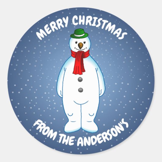 Merry Snowman Runder Aufkleber (Vorderseite)