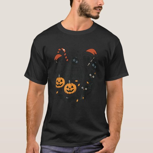 Merry Spooky Halloween Christmas Cute Cats Pumpkin T-Shirt (Vorderseite)