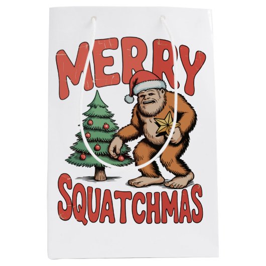 Merry Squatchmas Bigfoot Sasquatch Weihnachtsbaum Mittlere Geschenktüte (Vorderseite)