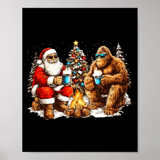 Merry Squatchmas Santa Bigfoot Campfire Mens Boys Poster (Vorne)