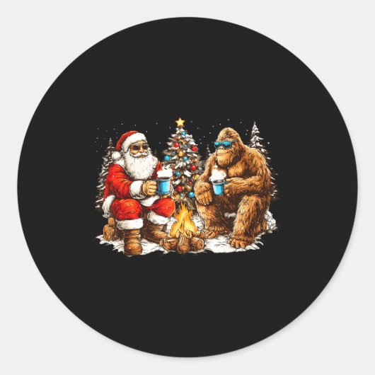 Merry Squatchmas Santa Bigfoot Campfire Mens Boys Runder Aufkleber (Vorderseite)