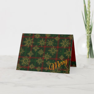 Merry Steampunk Snowflake Red und Green Tartan Feiertagskarte