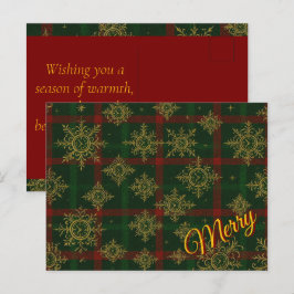 Merry Steampunk Snowflake Red und Green Tartan Feiertagspostkarte