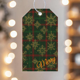 Merry Steampunk Snowflake Red und Green Tartan Geschenkanhänger