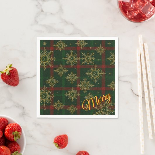 Merry Steampunk Snowflake Red und Green Tartan Serviette (Beispiel)
