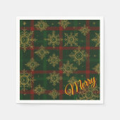 Merry Steampunk Snowflake Red und Green Tartan Serviette (Vorderseite)