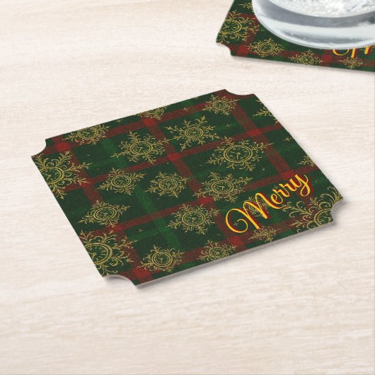 Merry Steampunk Snowflake Red und Green Tartan Untersetzer (angewinkelt)