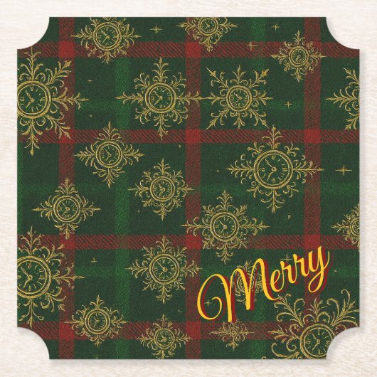 Merry Steampunk Snowflake Red und Green Tartan Untersetzer (Vorderseite)