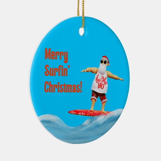 Merry Surfin Weihnachtsmann auf Surfboard Thread P Keramik Ornament (Rechts)