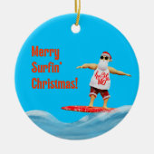 Merry Surfin Weihnachtsmann auf Surfboard Thread P Keramik Ornament (Vorne)