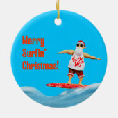 Merry Surfin Weihnachtsmann auf Surfboard Thread P Keramik Ornament (Hinten)