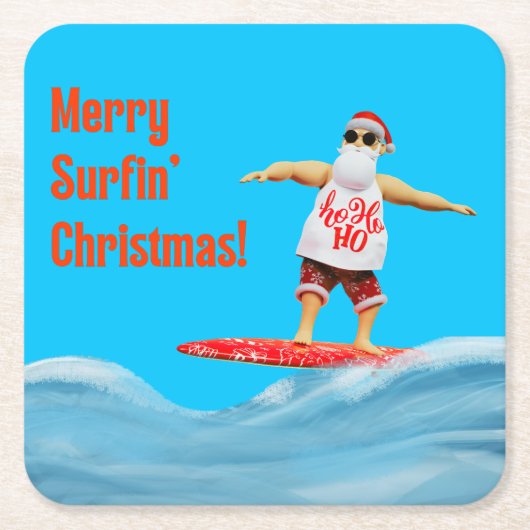 Merry Surfin Weihnachtsmann auf Surfboard Thread P Rechteckiger Pappuntersetzer (Vorderseite)