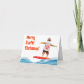 Merry Surfin Weihnachtsmann auf Surfbrett Karte (Vorderseite)