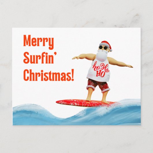 Merry Surfin Weihnachtsmann auf Surfbrett Postkarte (Vorderseite)