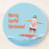 Merry Surfins Weihnachtsmann auf Surfboard Getränkeuntersetzer (Vorne)