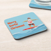 Merry Surfins Weihnachtsmann auf Surfboard Getränkeuntersetzer (Linke Seite)