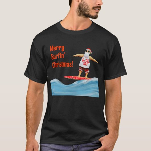 Merry Surfins Weihnachtsmann auf Surfboard T-Shirt (Vorderseite)