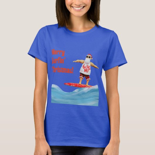 Merry Surfins Weihnachtsmann auf Surfboard T-Shirt (Vorderseite)