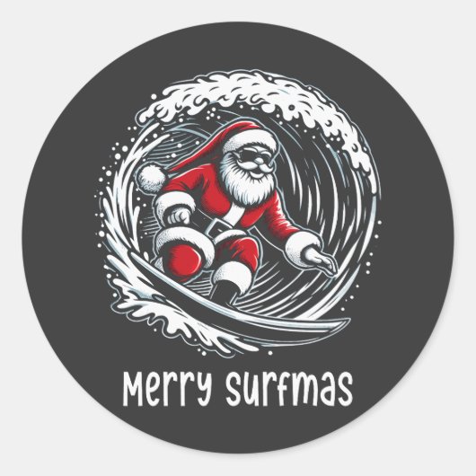 Merry Surfmas Runder Aufkleber (Vorderseite)