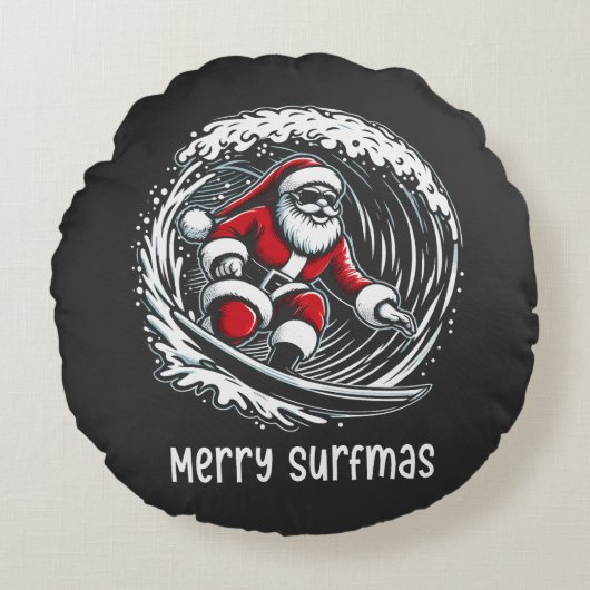 Merry Surfmas Rundes Kissen (Vorderseite)