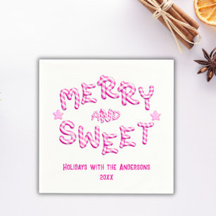 Merry & Sweet Christmas Candy Cane Holiday Party Serviette