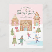 Merry & Sweet Watercolor Gingerbread Candy Village Postkarte (Vorderseite)