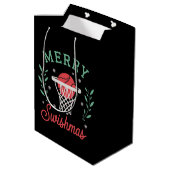 Merry Swishmas Basketball Christmas Sports Xmas Mittlere Geschenktüte (Rückseite Schrägansicht)
