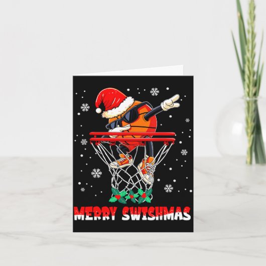 Merry Swishmas Basketball Funny Dabbing Basketball Karte (Vorderseite)