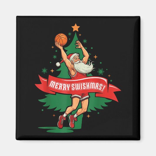 Merry Swishmas Basketball Santa Christmas Pajamas Magnet (Vorne)