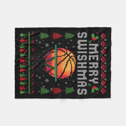 Merry Swishmas Basketball Ugly Christmas Graphic F Fleecedecke (Vorderseite (Horizontal))