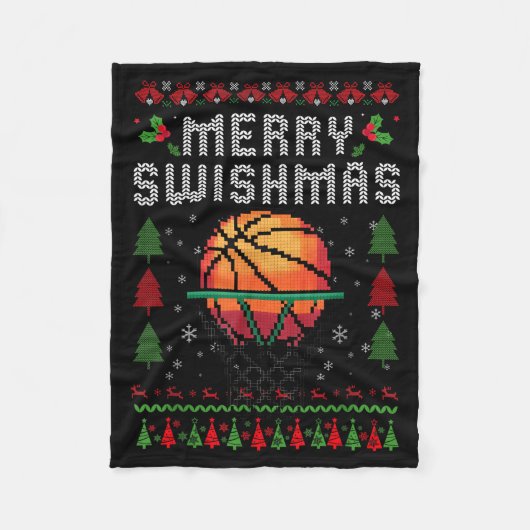 Merry Swishmas Basketball Ugly Christmas Graphic F Fleecedecke (Vorderseite)