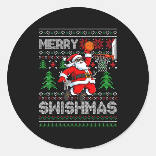 Merry Swishmas Basketball Ugly Christmas Santa Men Runder Aufkleber (Vorderseite)