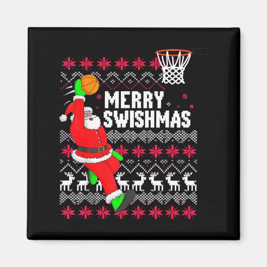 Merry Swishmas Basketball Ugly Christmas Xmas Magnet (Vorne)
