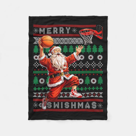 Merry Swishmas Basketball Ugly Christmas Xmas Men  Fleecedecke (Vorderseite)