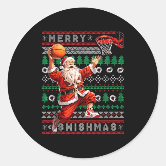 Merry Swishmas Basketball Ugly Christmas Xmas Men Runder Aufkleber (Vorderseite)