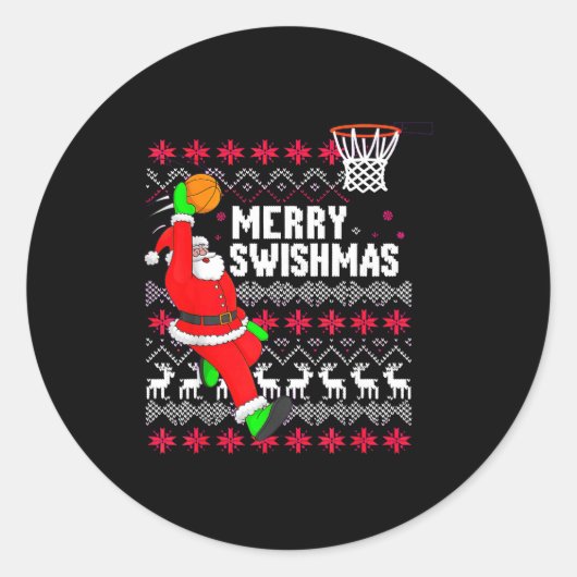 Merry Swishmas Basketball Ugly Christmas Xmas Runder Aufkleber (Vorderseite)