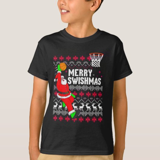 Merry Swishmas Basketball Ugly Christmas Xmas  T-Shirt (Vorderseite)