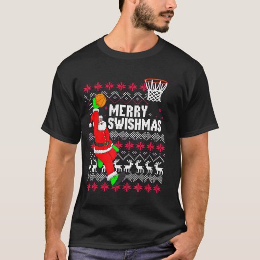 Merry Swishmas Basketball Ugly Christmas Xmas T-Shirt (Vorderseite)