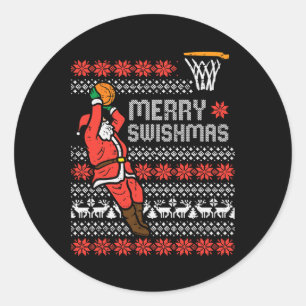 Merry Swishmas Basketball Ugly Weihnachten Weihnac Runder Aufkleber