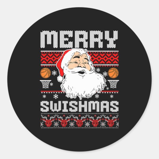 Merry Swishmas Basketball Xmas Ugly Christmas Men  Runder Aufkleber (Vorderseite)