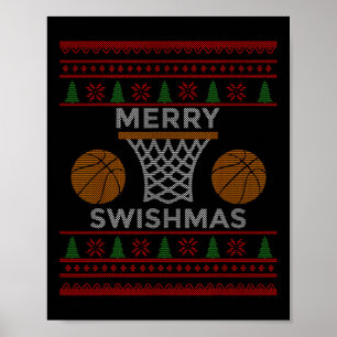 Merry Swishmas Bysketbyll Fun Cool Boy Weihnachten Poster