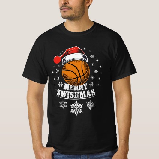 Merry Swishmas für Basket Ball Fans T-Shirt (Vorderseite)