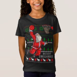 Merry Swishmas Santa Basketball Ball Ugly Christma T-Shirt
