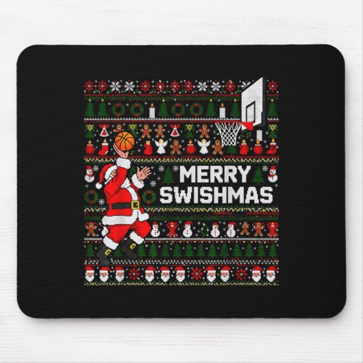 Merry Swishmas Santa Basketball Ugly Sweater Style Mousepad (Vorne)