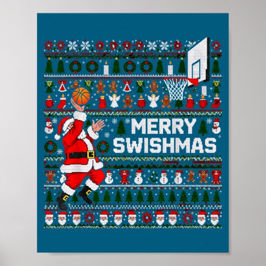 Merry Swishmas Santa Basketball Ugly Sweater Style Poster (Vorne)