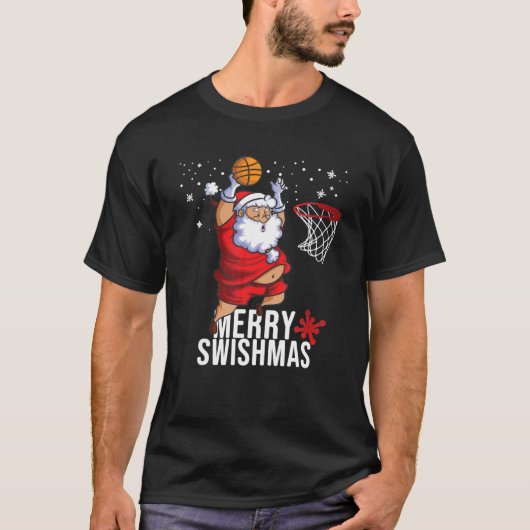 Merry Swishmas Santa Basketball Weihnachts Pajamas T-Shirt (Vorderseite)