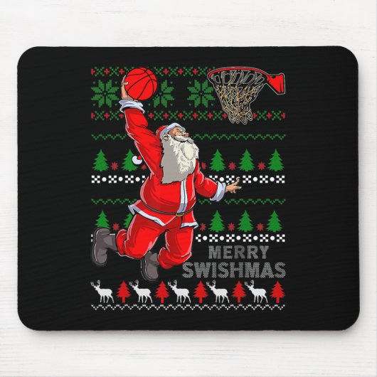 Merry Swishmas Santa Bysketbyll Byll Ugly Christma Mousepad (Vorne)