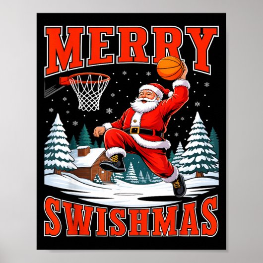 Merry Swishmas Santa Playing Basketball Christmas Poster (Vorne)
